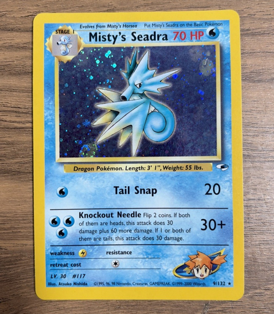 2000 Pokémon TCG Misty’s Seadra #9/132 Gym Heroes Holographic Rare LP Vintage !!