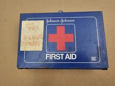 Vintage Johnson and Johnson First Aid Kit 8161 Metal Box w/ Contents Shown