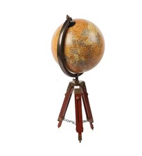 Vintage Nautical Table Globe with Wooden Tripod Stand | Antique World Map Decor