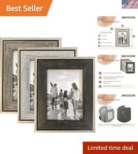 Chic 5x7 Rustic Picture Frame Set - Distressed Silver Look with Wood Insert