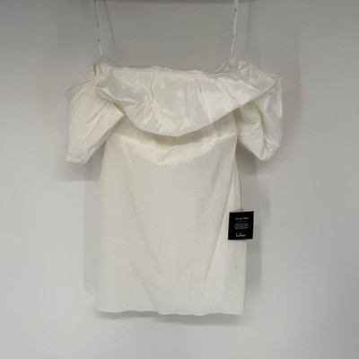 NWT Lulus Fanciful Feat Taffeta Off-The-Shoulder Bodycon Mini Dress White Size L