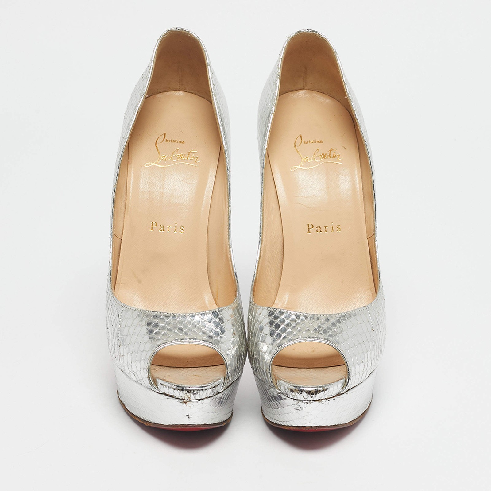 Christian Louboutin Silver Python Embossed Leathe… - image 3