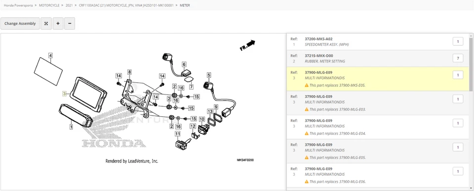 2021 - ONWARDS CRF1100 AFRICA TWIN DASH - "37900-MLG-E09" - MULTI INFORMATIONDIS - image 2 of 4