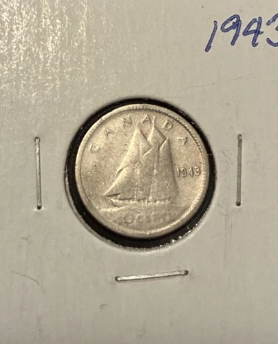 1943 Canada Silver Dime 10 Cents George VI .800 Fine WWII Era Coin VG Very Good