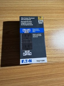 Eaton Tamper Resistant GFCI  Receptacle TRGF15BK-BX-LW, Black - New