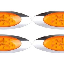 4pcs 6.5" 16LED Oval Amber 16LED Side Marker Clearance Lights with Chrome Bezel