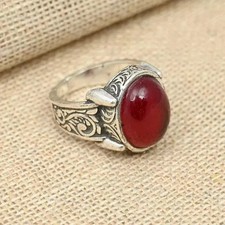 Garnet Gemstone Ring Solid 925 Sterling Silver Men's Beautiful Ring All Size S15