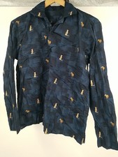 Button Up Shirt Mens Small Blue Long Sleeve Zebra Cheetah Print