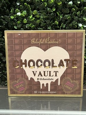 Colorful Rainbow CHOCOLATE VAULT 42 Color Eyeshadow Palette w/real Cocoa Powder 