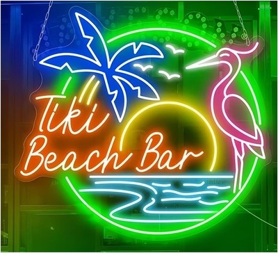 Hängende Kunst-Leuchtreklamen Tiki Beach Bar Neonschild Papagei Und Palme 
