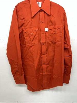 New Men s Orange Tem Tex Pearl Snap Long Sleeve Shirt Medium I-56
