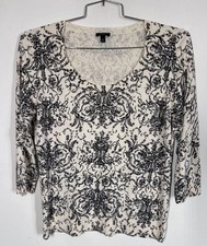 Talbots Scoop Neck 3/4 Sleeve Thin Knit Pullover Sweater Cotton Blend Women's L