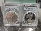 Lot 2pcs- 2022-W $1 Silver Eagle Sp70/PR70 PCGS First Day Of Issue Flag Label