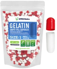 Size 1 Red/White Empty Gelatin Capsules Gelcaps Pills Kosher Caps