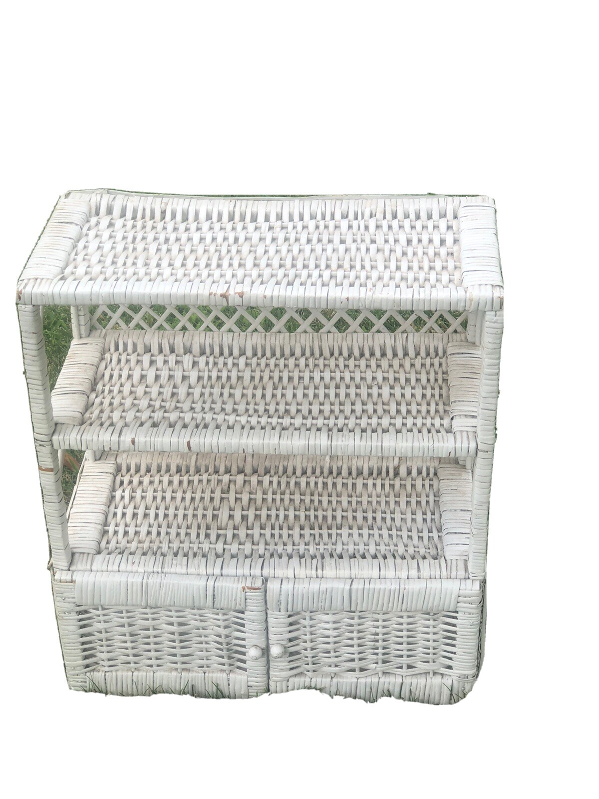 White Wicker  Wall Cabinet Shelf Unit, Used-image