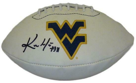 White Autographed Signed West Virginia Mountaineers Kevin Logo Football JSA 13796 