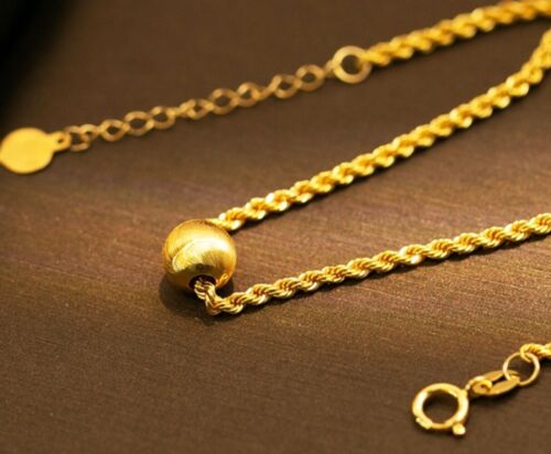 Solidne czyste 18-karatowe żółte złoto AU750 Bransoletka Twist Rope Kocie oko Koralik Charm Biżuteria - Zdjęcie 1 z 8