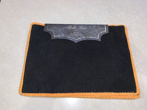 BELLA LUX Set of 4 Placemats Black Orange 13" x 19" Halloween New - Picture 2 of 4