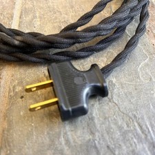 TWISTED BLACK  8' Vintage Lamp Cord  Cloth Covered Wire w/ BLACK Flat Plug