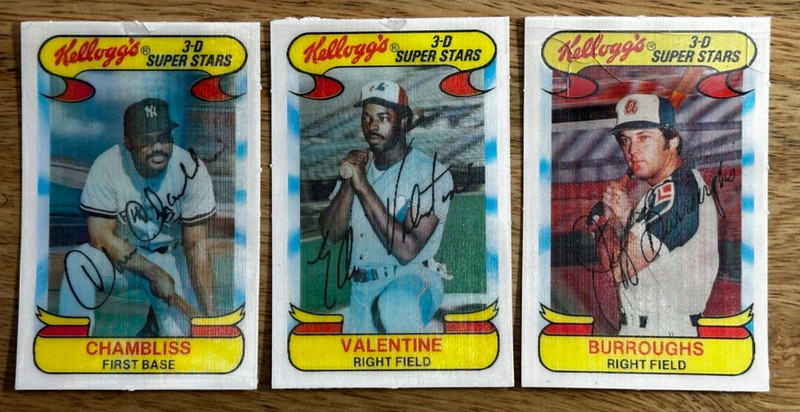 1978 Kellogg's xograph 3D LOTof 3 Chambliss, Valentine, Burroughs- Baseball  -74