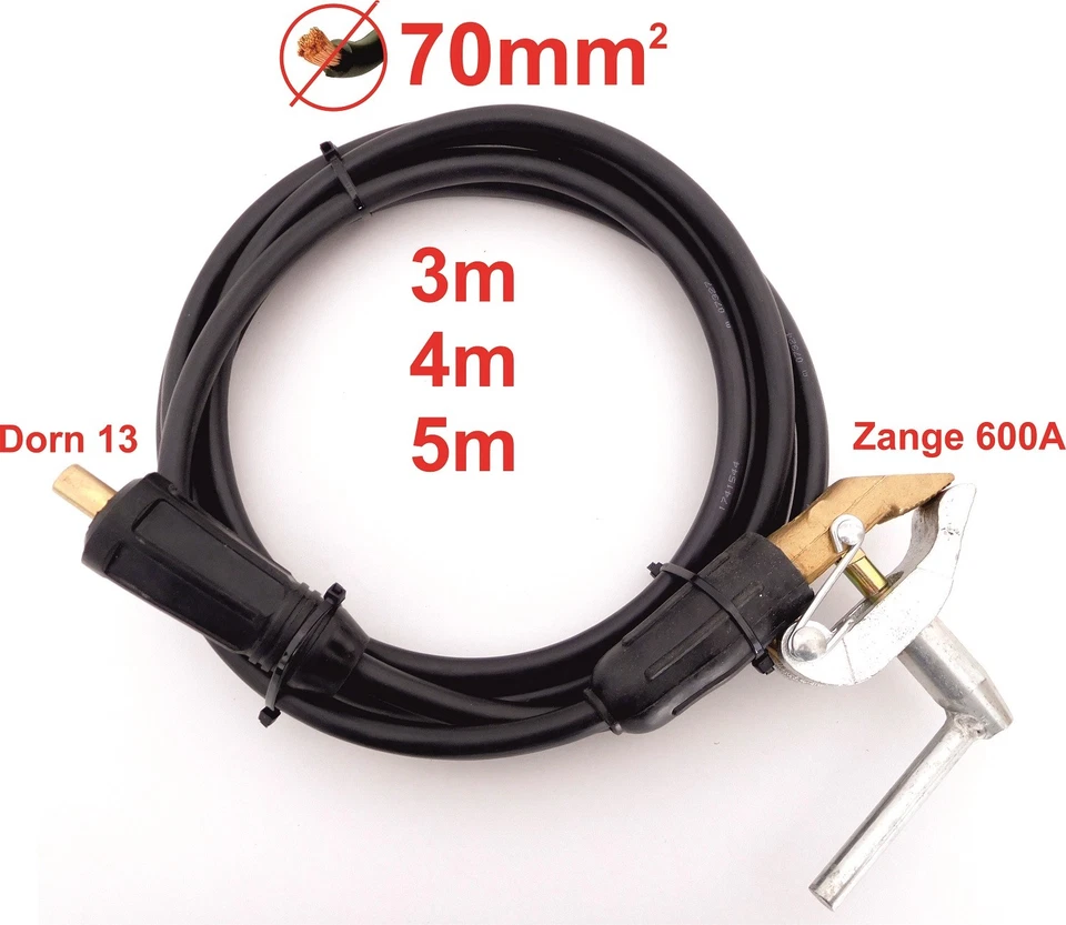 ELEFTHIKO Massekabel 600A Schweißkabel Zange Kabel flexibel 70mm² 3/4/5m Dorn 13