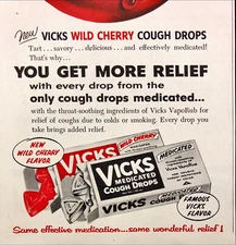 1953 Vicks Cough Drops Vintage Print Ad Wild Cherry
