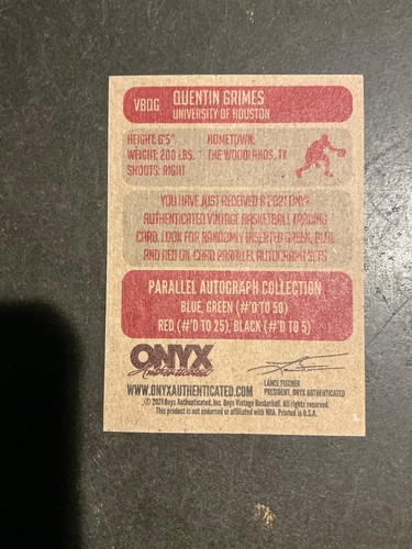 2021 Onyx Vintage Basketball Quentin Grimes Base Card Philadelphia 76ers - Picture 2 of 2