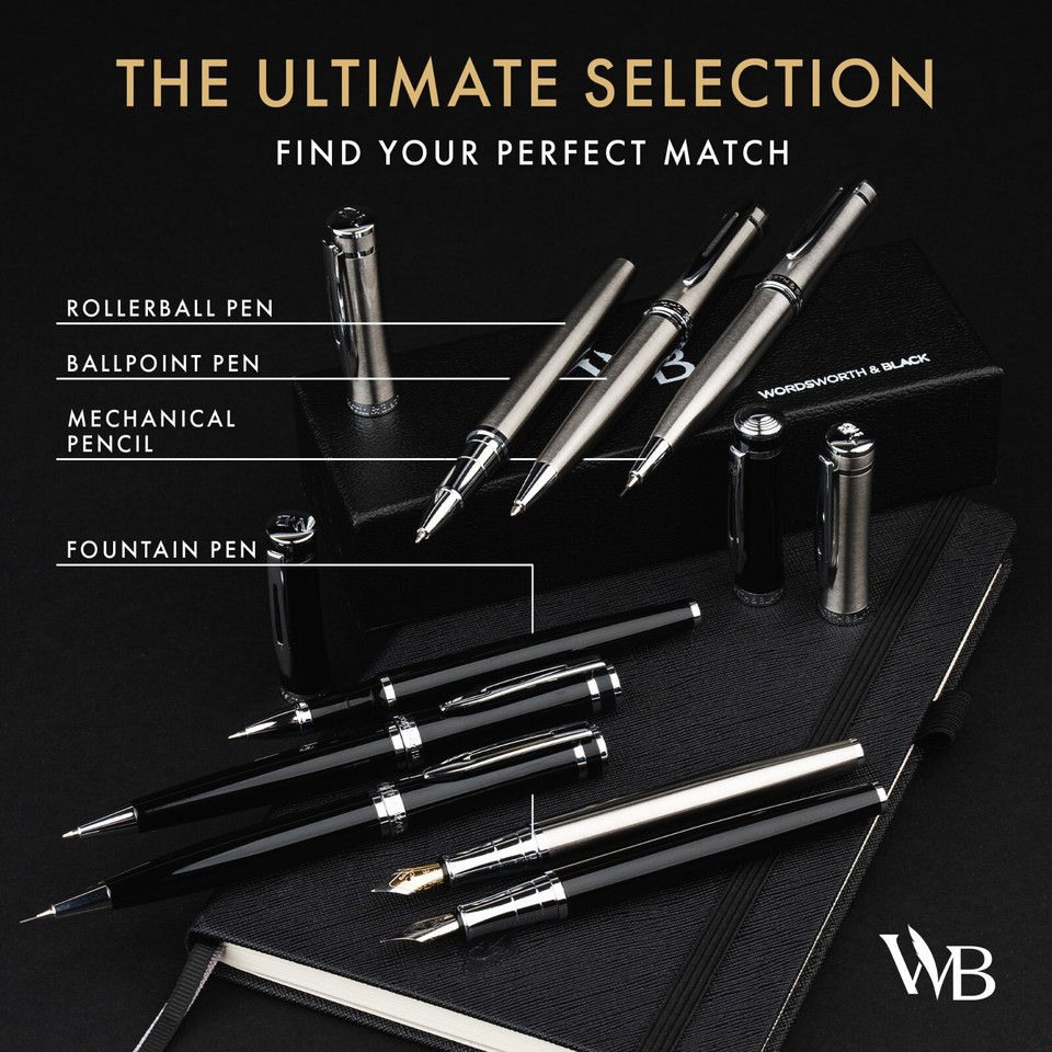 Wordsworth and Black Ballpoint Pen Zilver Lak- Prachtige Luxe Pen Chroom Afwerking, Inktvulling, Beste Cadeau Set voor Mannen & Vrouwen, Navulbaar, Elegant, Mooie Pennen, Fijne Punt