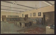 POSTCARD HAVERHILL MA/MASSACHUSETTS HIGH SCHOOL LIBRARY INTERIOR VIEW 1907