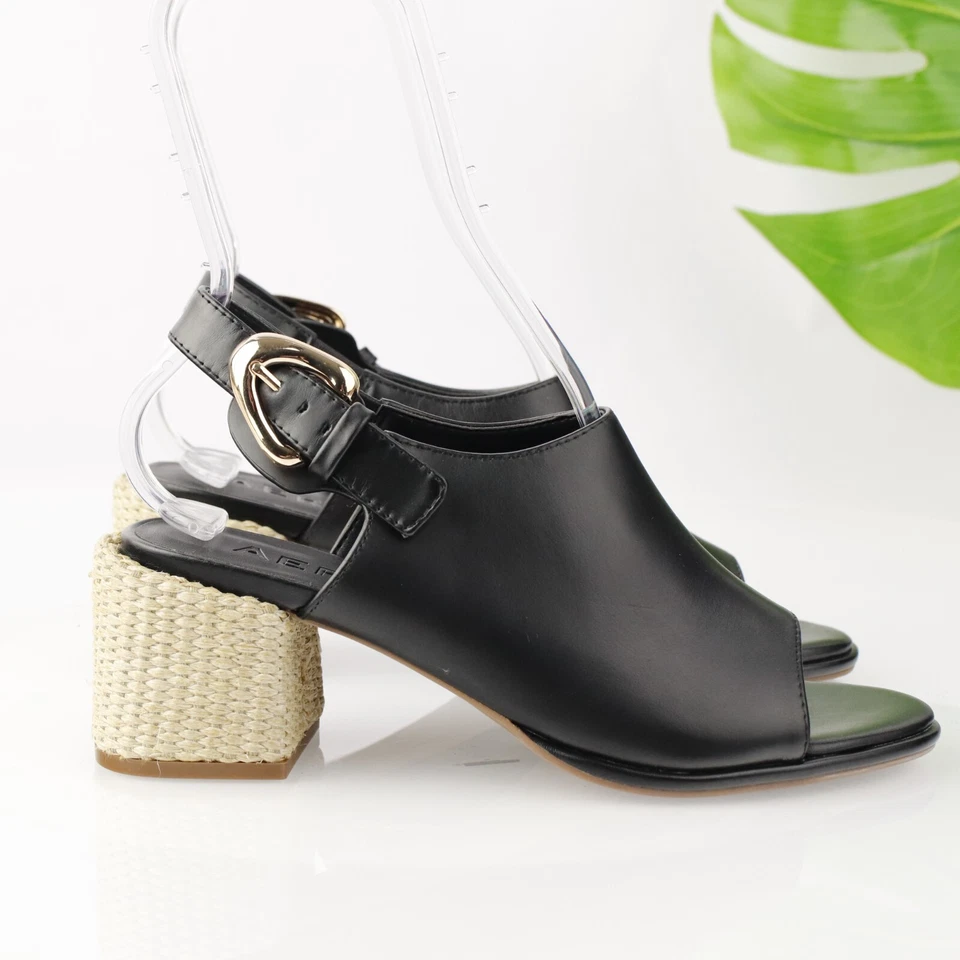 Sandalia Aerosoles Nora para mujer talla 8 cuero negro con cordones tejido tacón bloque Foto 3 de 4