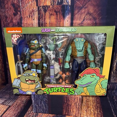 NECA Teenage Mutant Ninja Turtles TMNT Slash and Leatherhead 7'' Figure Set NEW