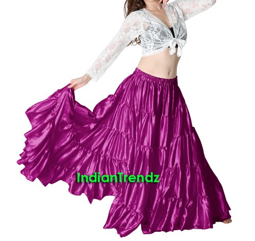 Satin 6 Yard 5 Tiered Gypsy Skirt Belly Dance Tribal Ruffle Costume Flamenco - Picture 28 of 31