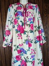SEARS CARRIAGE COURT Long Gown Partial Zip Brushed Polyester Roses MED NWOT