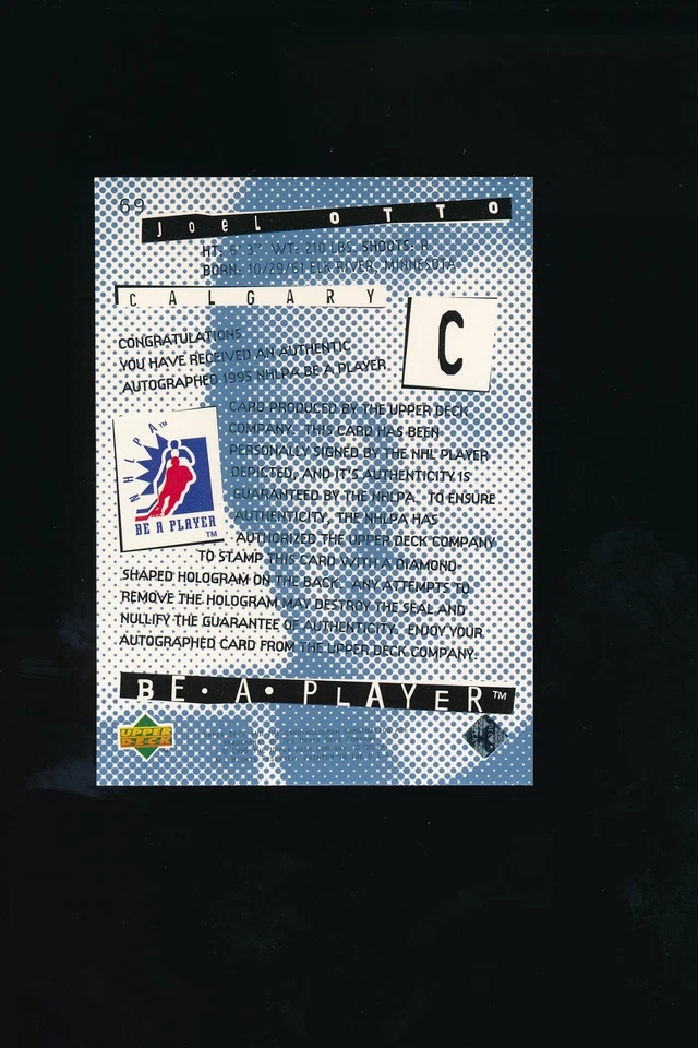 1994 - 1995 Autograph Upper Deck Be A Player #69 Joel Otto Signed - Image 2 of 2