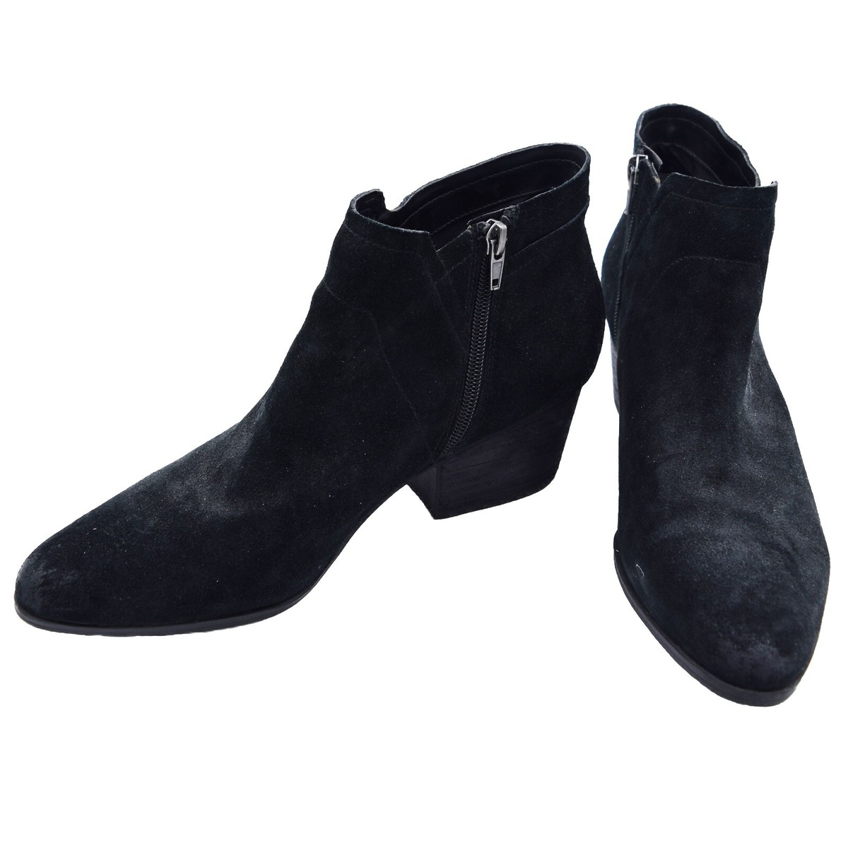 CROWN VINTAGE Women's 10M Black Suede Side Zip Ankle Boots Low Block Heel