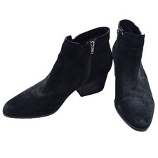 CROWN VINTAGE Women's 10M Black Suede Side Zip Ankle Boots Low Block Heel