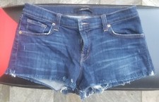 J BRAND Women's Cut Off Tribute Dark Wash Distressed Denim Stretch Shorts Sz 27