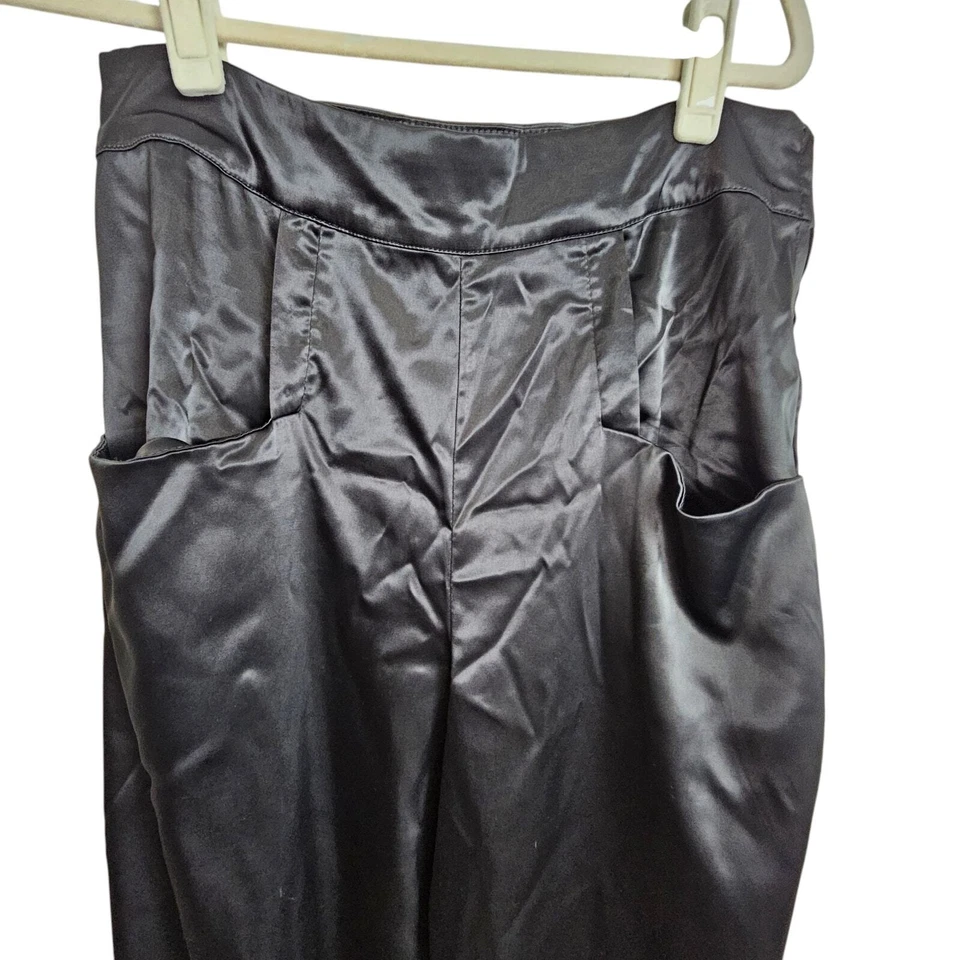 Pantalones de satén únicos vintage para mujer L 10-12 negros pantalones de pierna ancha para mujer  Foto 2 de 4