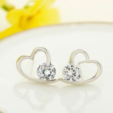 Pretty New White Gold Filled Clear Round Crystal CZ Open Heart Stud Earrings