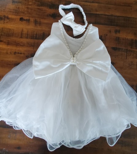 New Baby Girls Baptism Christening Triple Layer Girl White Dress 6 Months - Picture 3 of 14