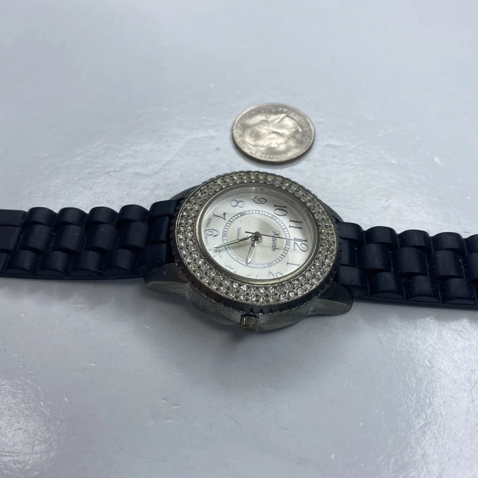 E Xanadu Cristal Plata Jalea Negra Damas Reloj De Colección Cuarzo Acero Inoxidable Funcionando Foto 4 de 4