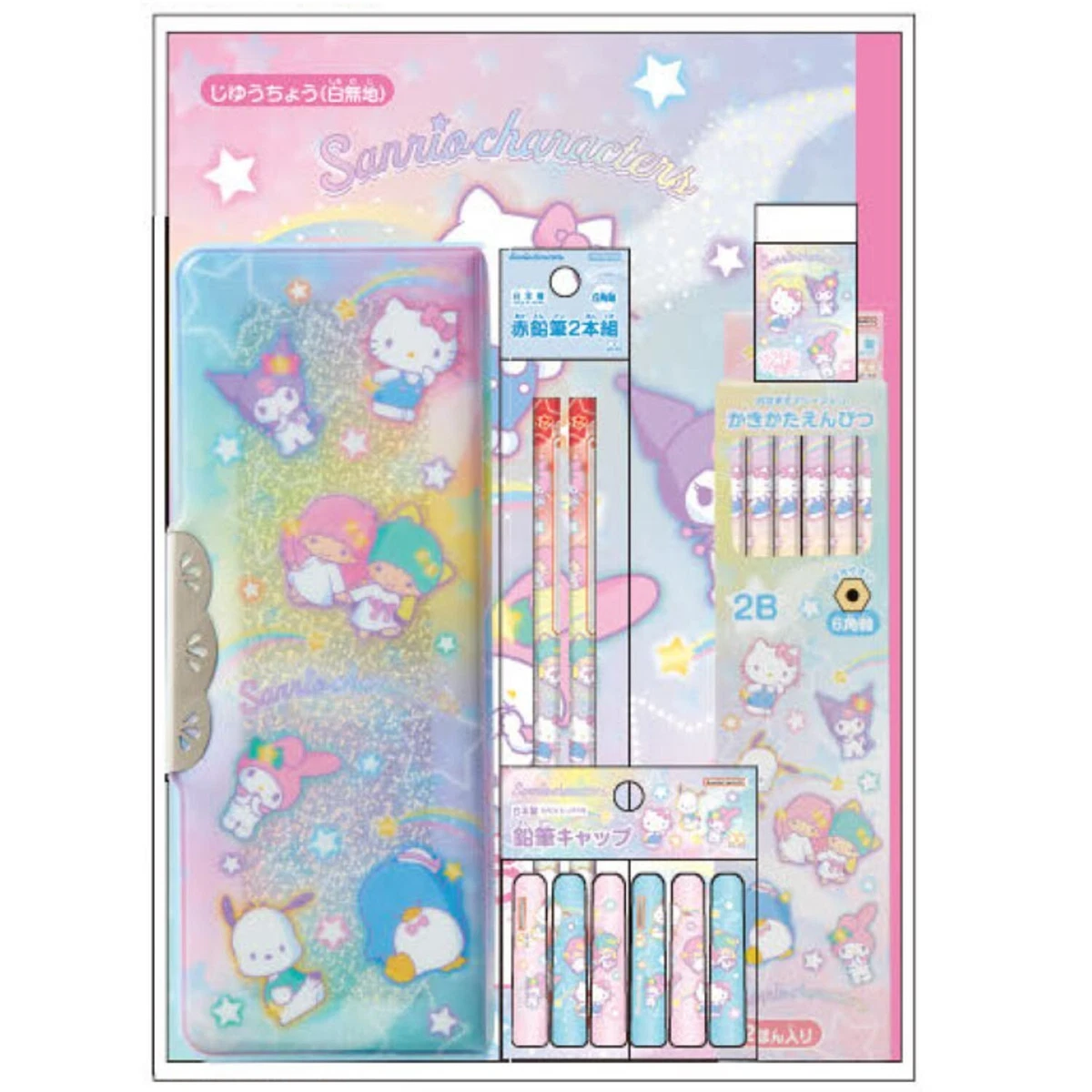 Sanrio Characters Stationery Set My Melody Hello Kitty Kuromi Pencil Case  New