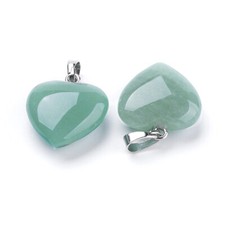 10 piezas Colgantes Corazón Aventurina Verde Natural Dijes con Fornituras de Latón 23x20mm