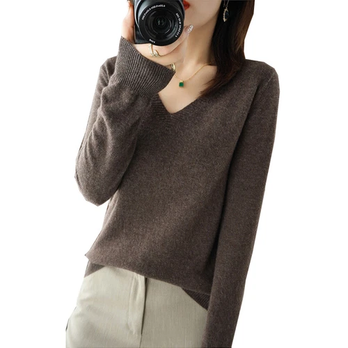 Autumn Winter Warm Cashmere Sweater Woman V-Neck Pullover Casual Knitted Tops - Bild 6 von 19