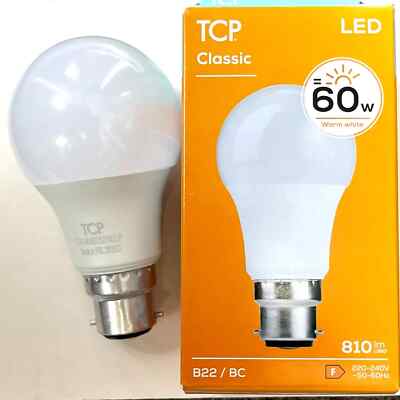 6er Pack TCP BC/B22 Bajonett, 60W LED Lampe, 810 Lumen, 2700 Kelvin