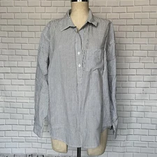 Rails Striped Half Button Long Sleeve Top M