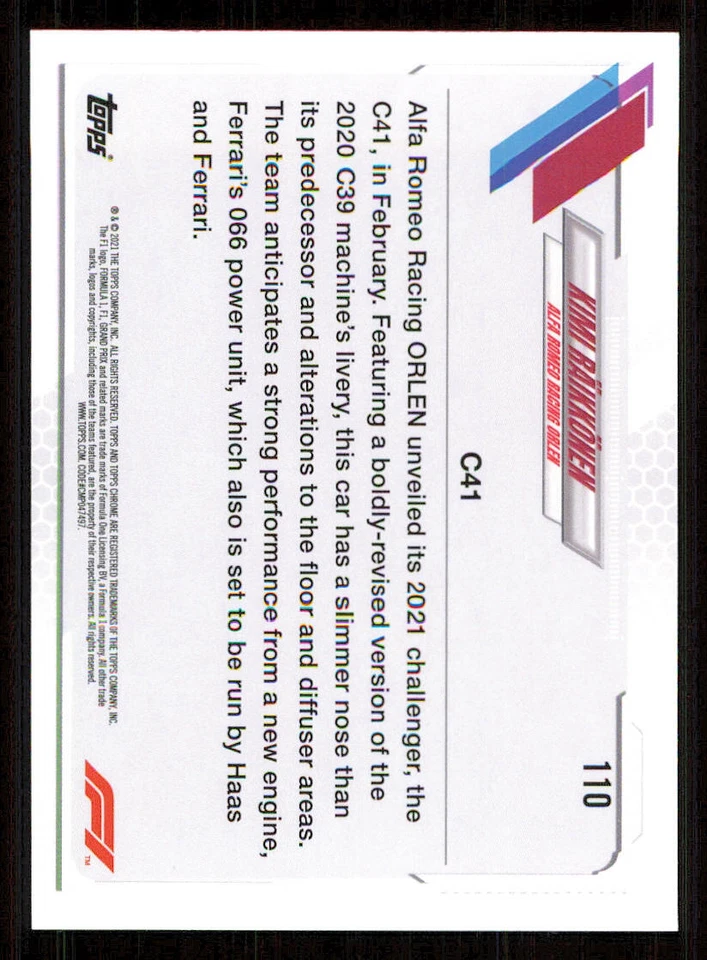 2021 Topps Chrome Formula 1 #110 Kimi Raikkonen/F1 Cars - Image 2 of 2