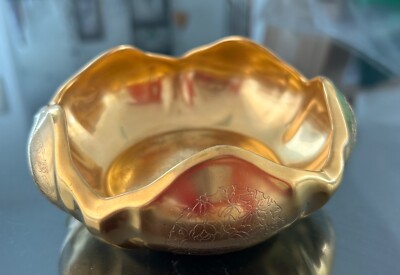 24 Carot gold rose tulip bowl Pickard China. shape of tulip, embossed roses