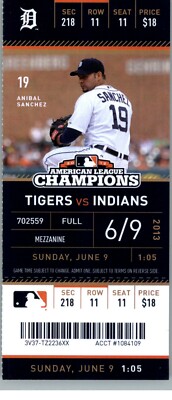 Cleveland Indians vs Detroit Tigers 6/9/2013 Full Ticket - José Álvarez Debut .