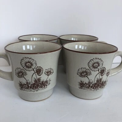 Noritake Desert Flowers 8341 Coffee Mugs Tea Cups 3 1/8" Stoneware 8 Oz Set of 4 - Image 1 of 4
